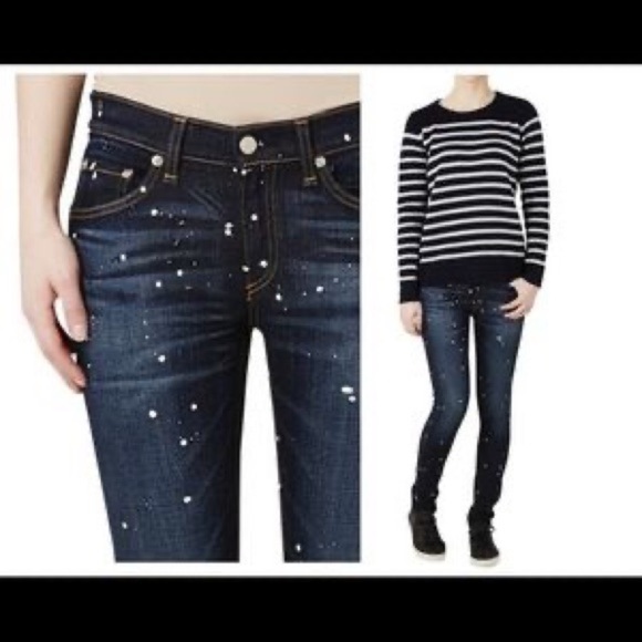 RAG & BONE Blue White Dark Rinse Andfield Splatter Paint Skinny Jeans Size 26 - Picture 3 of 13